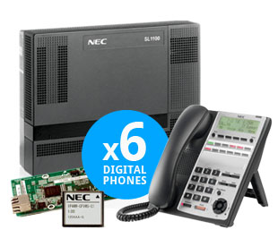 NEC SL1100 VoIP System with (6) Digital 12-Key Phones, 4 SIP Ports & 2Port VMail